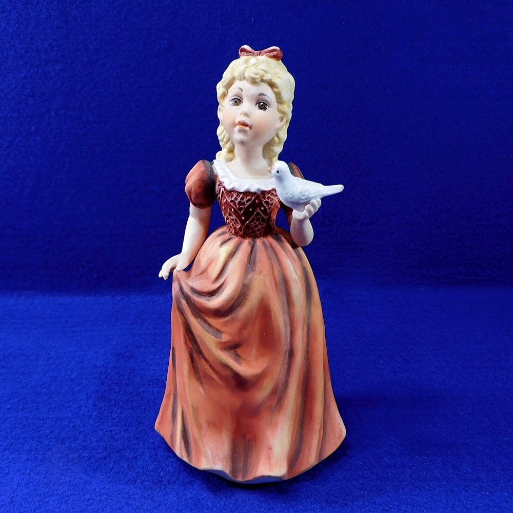 Vintage Enesco Girl Holding Dove Figurine Red  E9007 - 7"